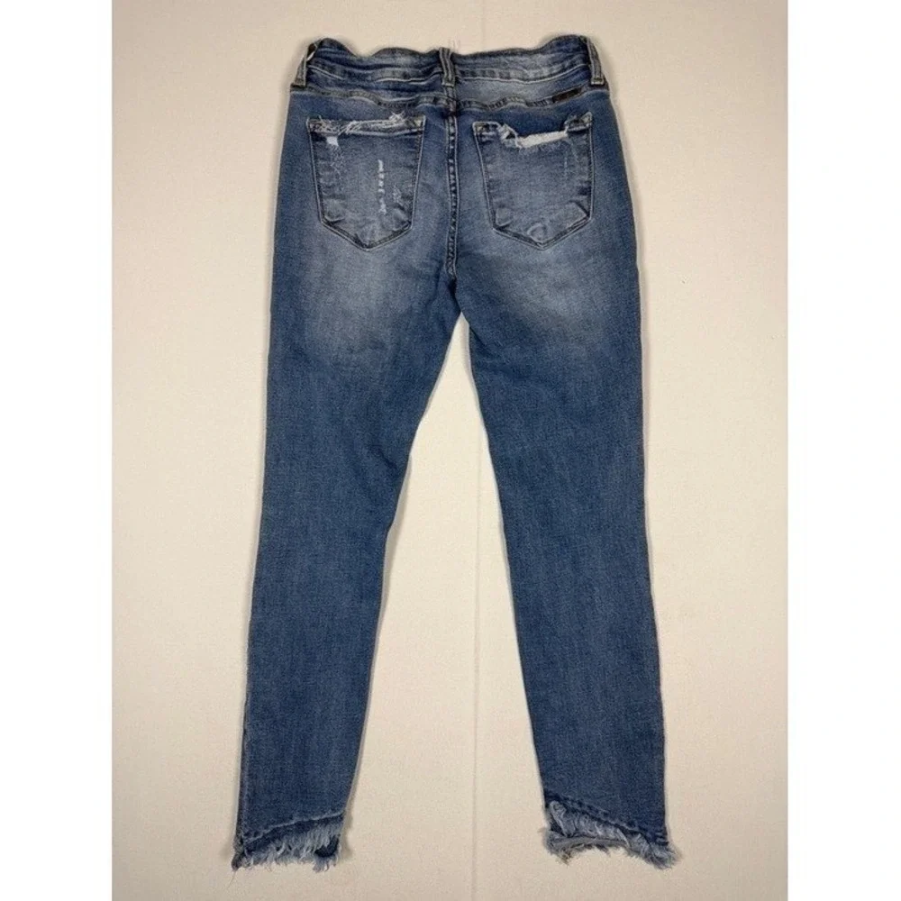 KanCan Jeans‎ Womens 7/27 KC6204M Blue Distressed High Rise Skinny Fringe Hem